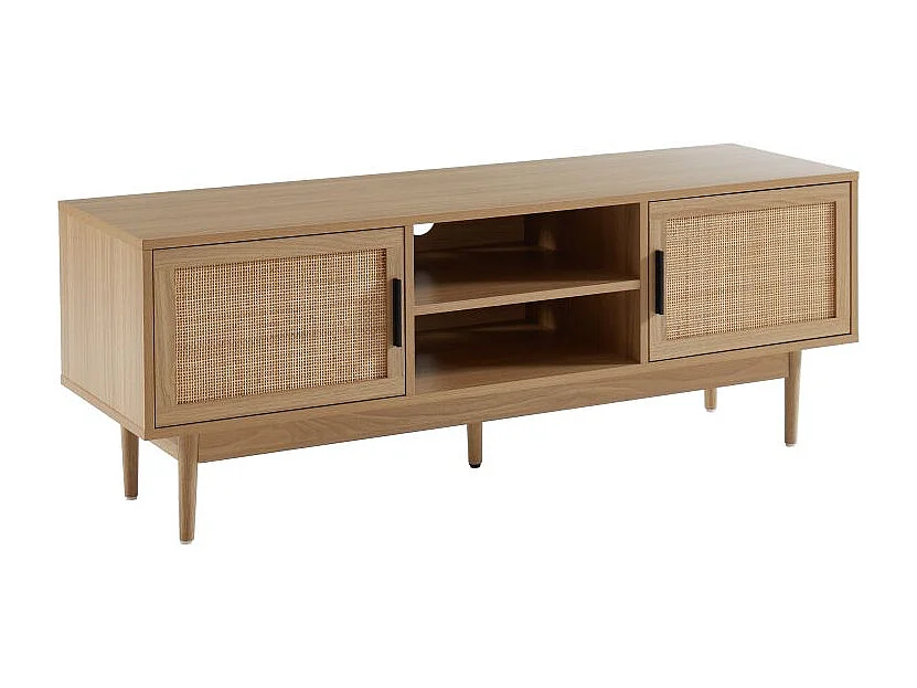 Meuble tv effet chêne et cannage rotin 130cm ZIRCON