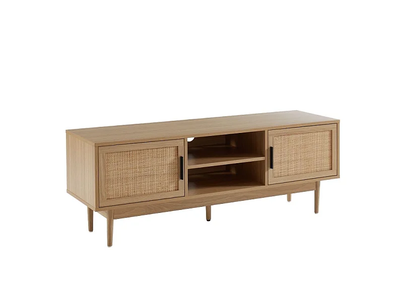 Meuble tv effet chêne et cannage rotin 130cm ZIRCON