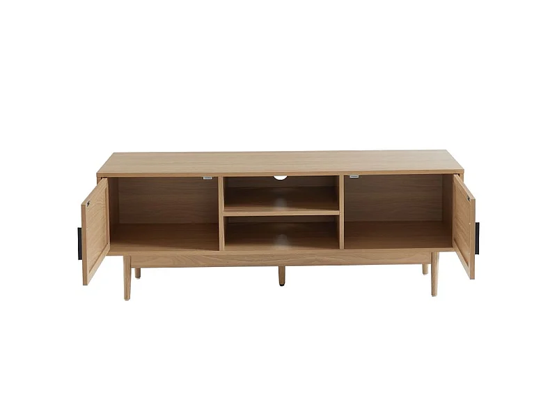 Meuble tv effet chêne et cannage rotin 130cm ZIRCON