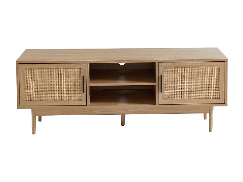 Meuble tv effet chêne et cannage rotin 130cm ZIRCON