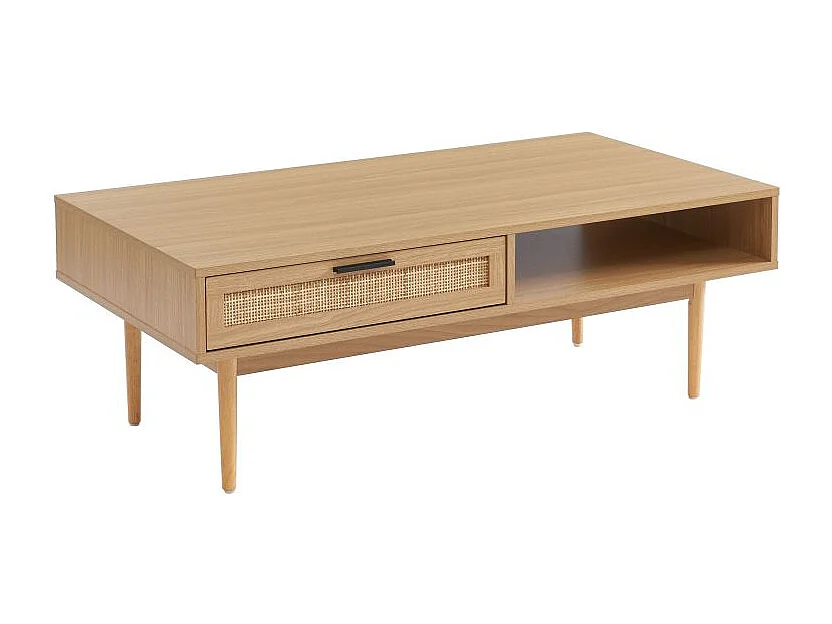 Table basse effet chêne et cannage rotin 115cm ZIRCON