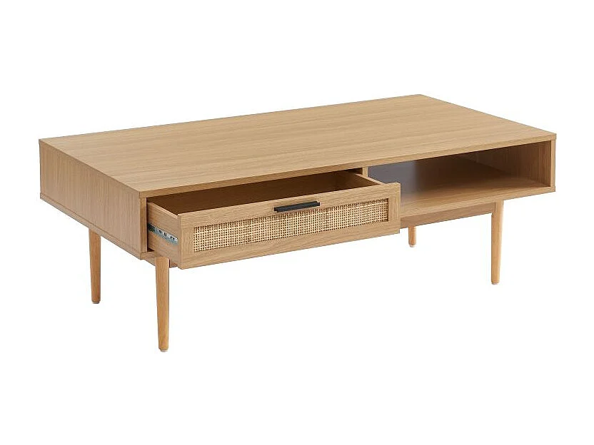 Table basse effet chêne et cannage rotin 115cm ZIRCON