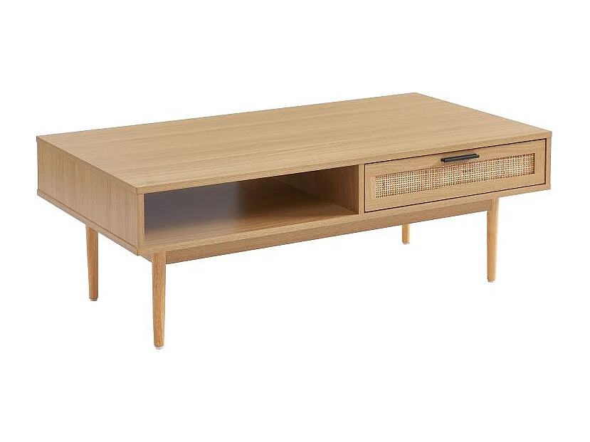 Table basse effet chêne et cannage rotin 115cm ZIRCON
