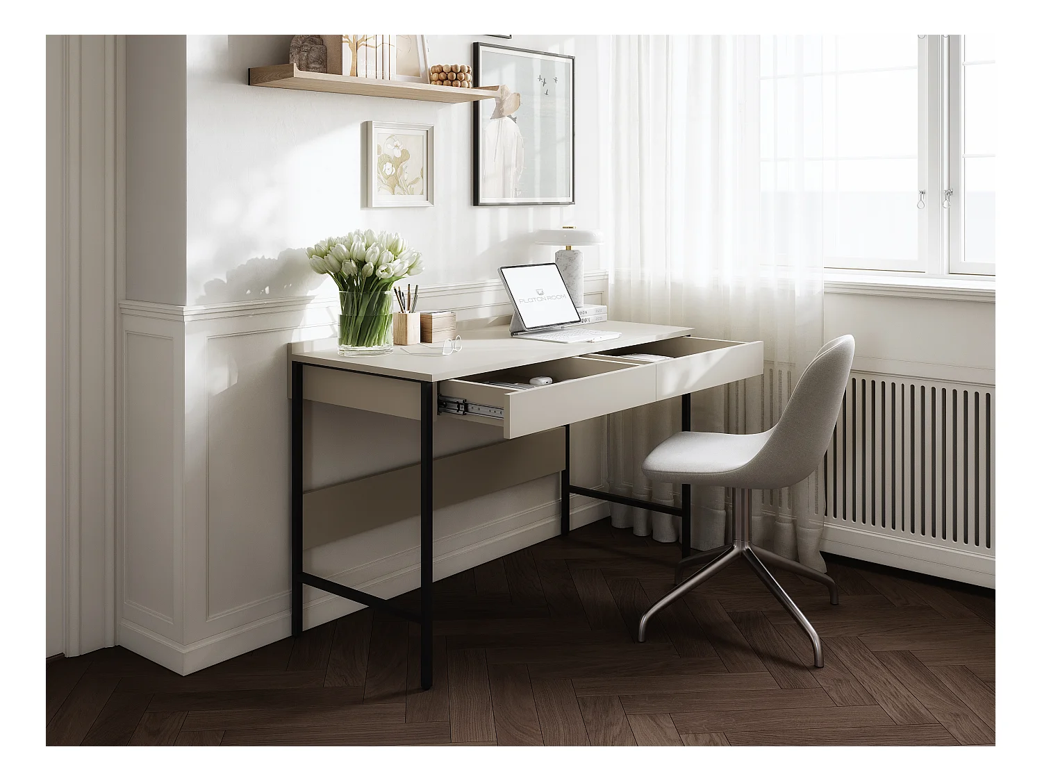 Biurko PORTO 90/120 x 55 – Nowoczesny styl loftowy z szufladą – Metalowe nogi – Dąb artisan, kaszmir lub antracyt – Minimalistyczny design bez uchwytów
