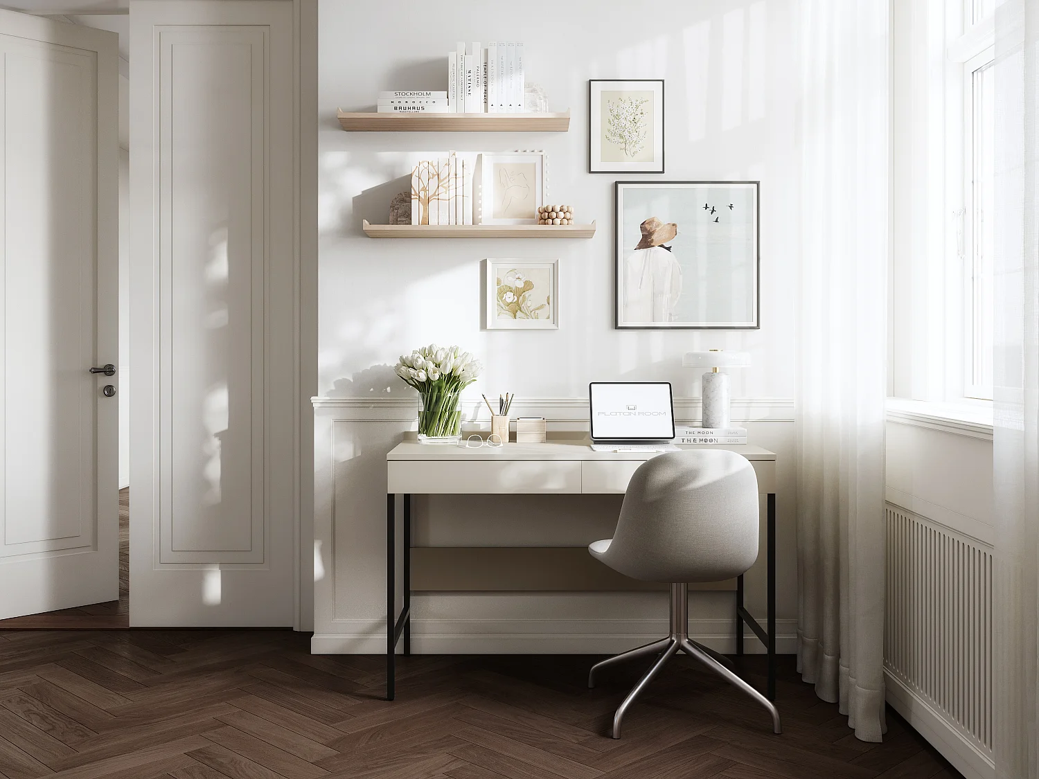 Bureau PORTO 90/120 x 55 – Style loft moderne avec tiroir – Pieds en métal – Chêne Artisan, Cachemire ou Anthracite – Design minimaliste sans poignées