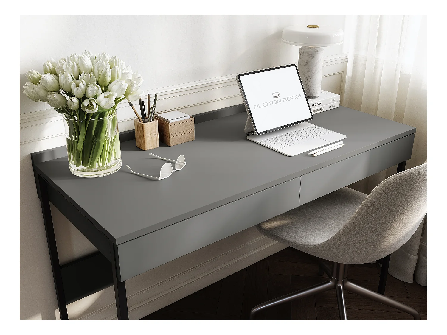 Scrivania PORTO 90/120 x 55 – Stile loft moderno con cassetto – Gambe in metallo – Rovere Artisan, Cashmere o Antracite – Design minimalista senza maniglie