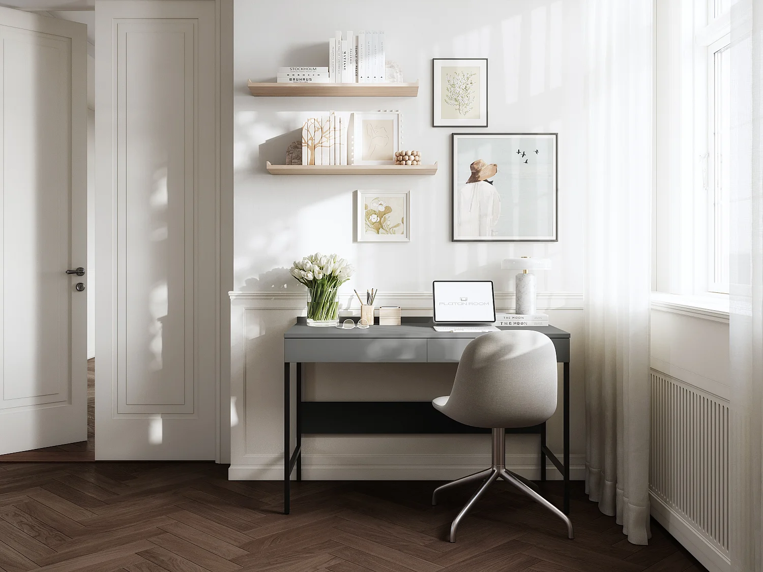 Escritorio PORTO 90/120 x 55 – Estilo loft moderno con cajón – Patas metálicas – Roble Artisan, Cachemira o Antracita – Diseño minimalista sin tiradores