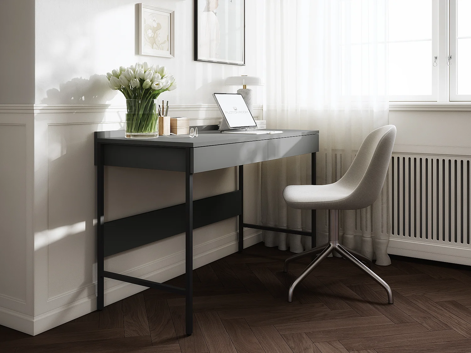 Escritorio PORTO 90/120 x 55 – Estilo loft moderno con cajón – Patas metálicas – Roble Artisan, Cachemira o Antracita – Diseño minimalista sin tiradores