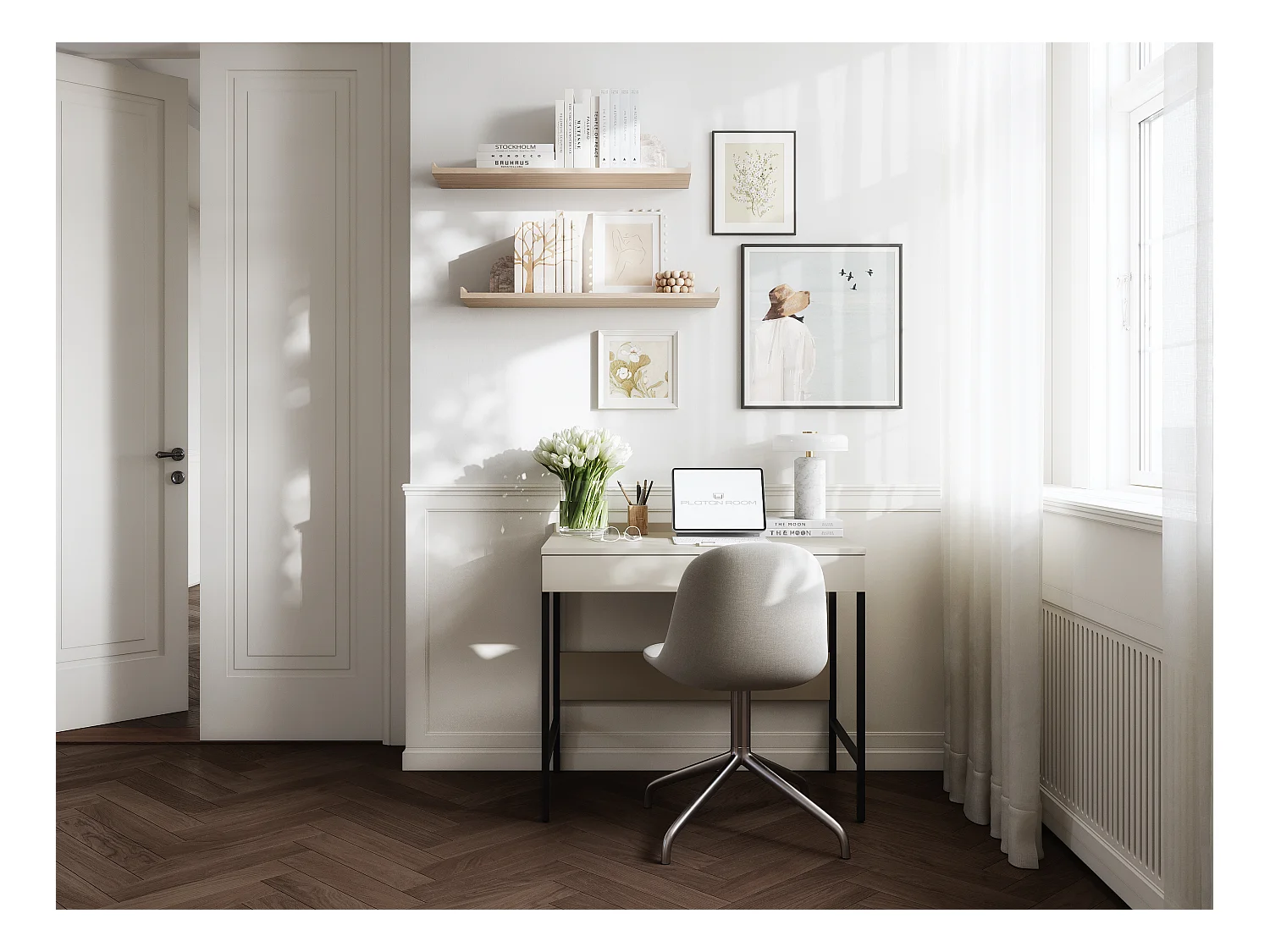 Secretária PORTO 90/120 x 55 – Estilo loft moderno com gaveta – Pernas metálicas – Carvalho Artisan, Cashmere ou Antracite – Design minimalista sem puxadores