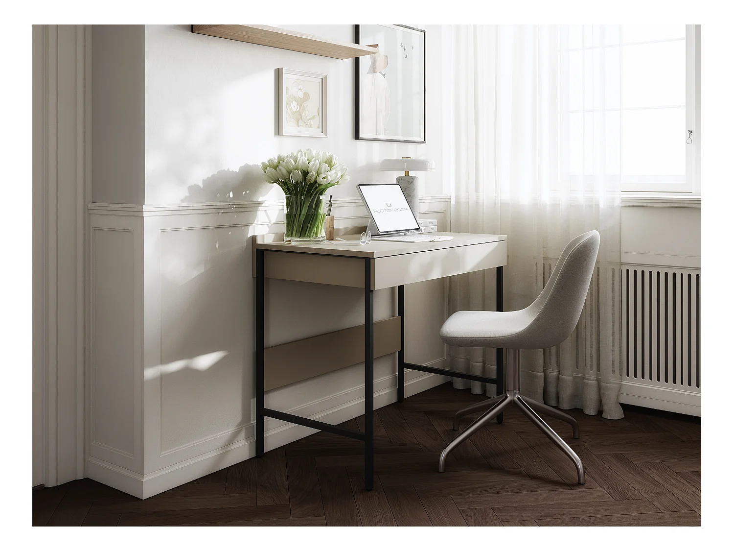 Secretária PORTO 90/120 x 55 – Estilo loft moderno com gaveta – Pernas metálicas – Carvalho Artisan, Cashmere ou Antracite – Design minimalista sem puxadores