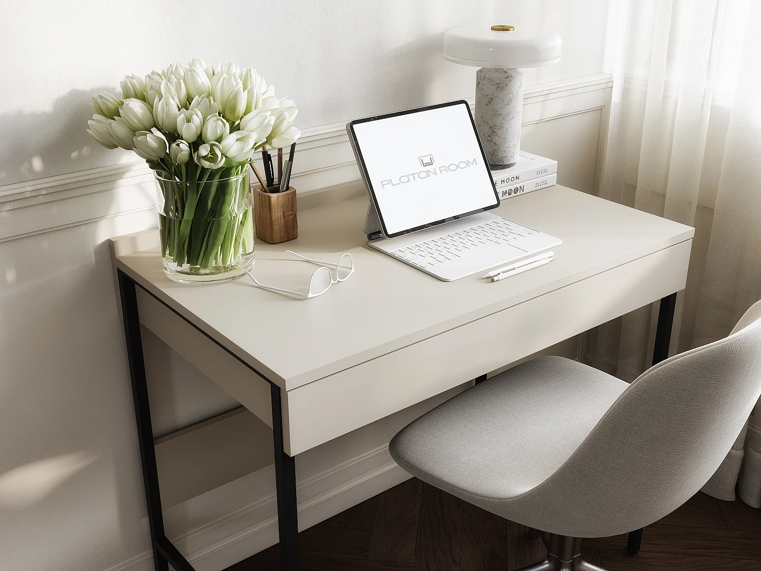 Escritorio PORTO 90/120 x 55 – Estilo loft moderno con cajón – Patas metálicas – Roble Artisan, Cachemira o Antracita – Diseño minimalista sin tiradores