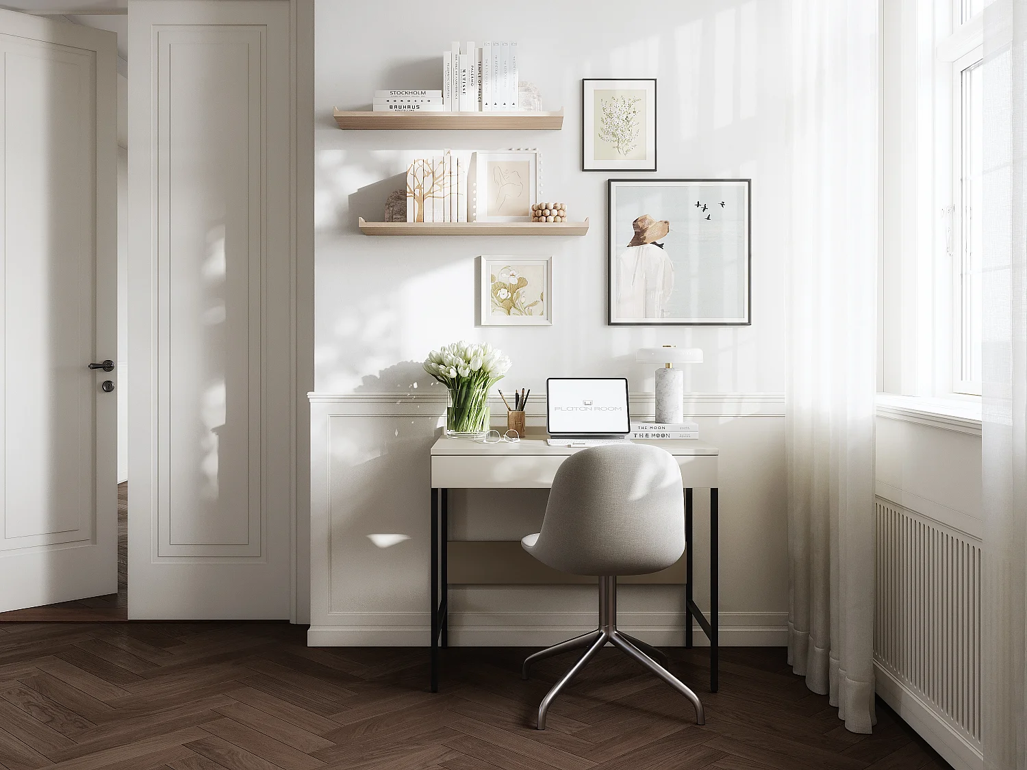 Escritorio PORTO 90/120 x 55 – Estilo loft moderno con cajón – Patas metálicas – Roble Artisan, Cachemira o Antracita – Diseño minimalista sin tiradores