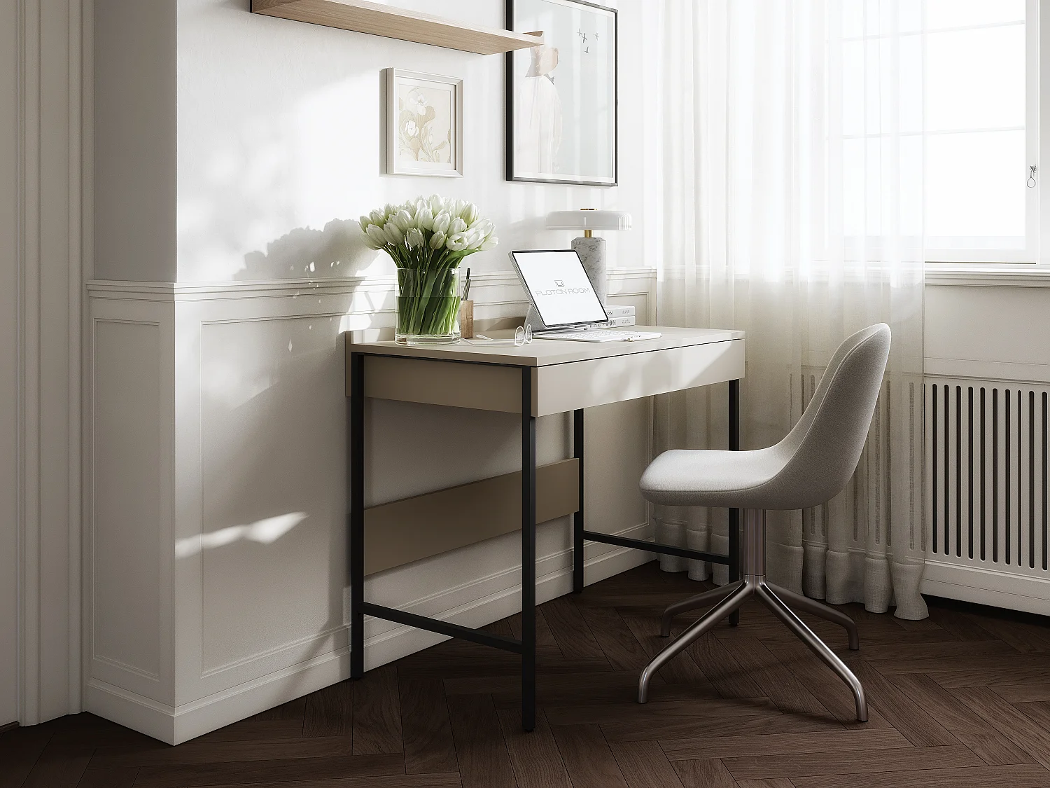 Escritorio PORTO 90/120 x 55 – Estilo loft moderno con cajón – Patas metálicas – Roble Artisan, Cachemira o Antracita – Diseño minimalista sin tiradores