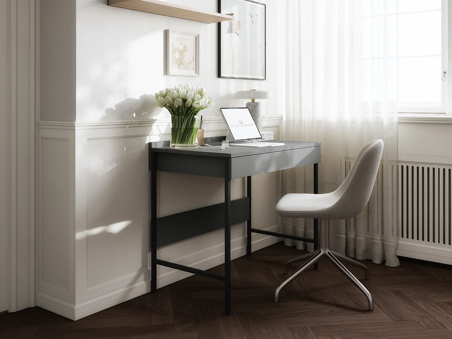 Secretária PORTO 90/120 x 55 – Estilo loft moderno com gaveta – Pernas metálicas – Carvalho Artisan, Cashmere ou Antracite – Design minimalista sem puxadores