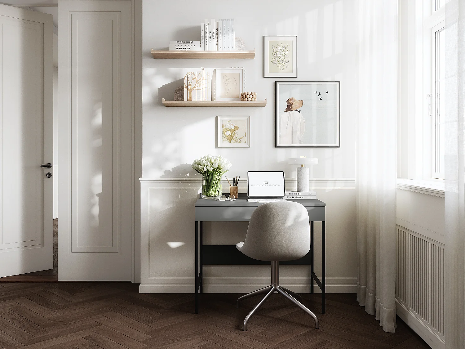 Secretária PORTO 90/120 x 55 – Estilo loft moderno com gaveta – Pernas metálicas – Carvalho Artisan, Cashmere ou Antracite – Design minimalista sem puxadores