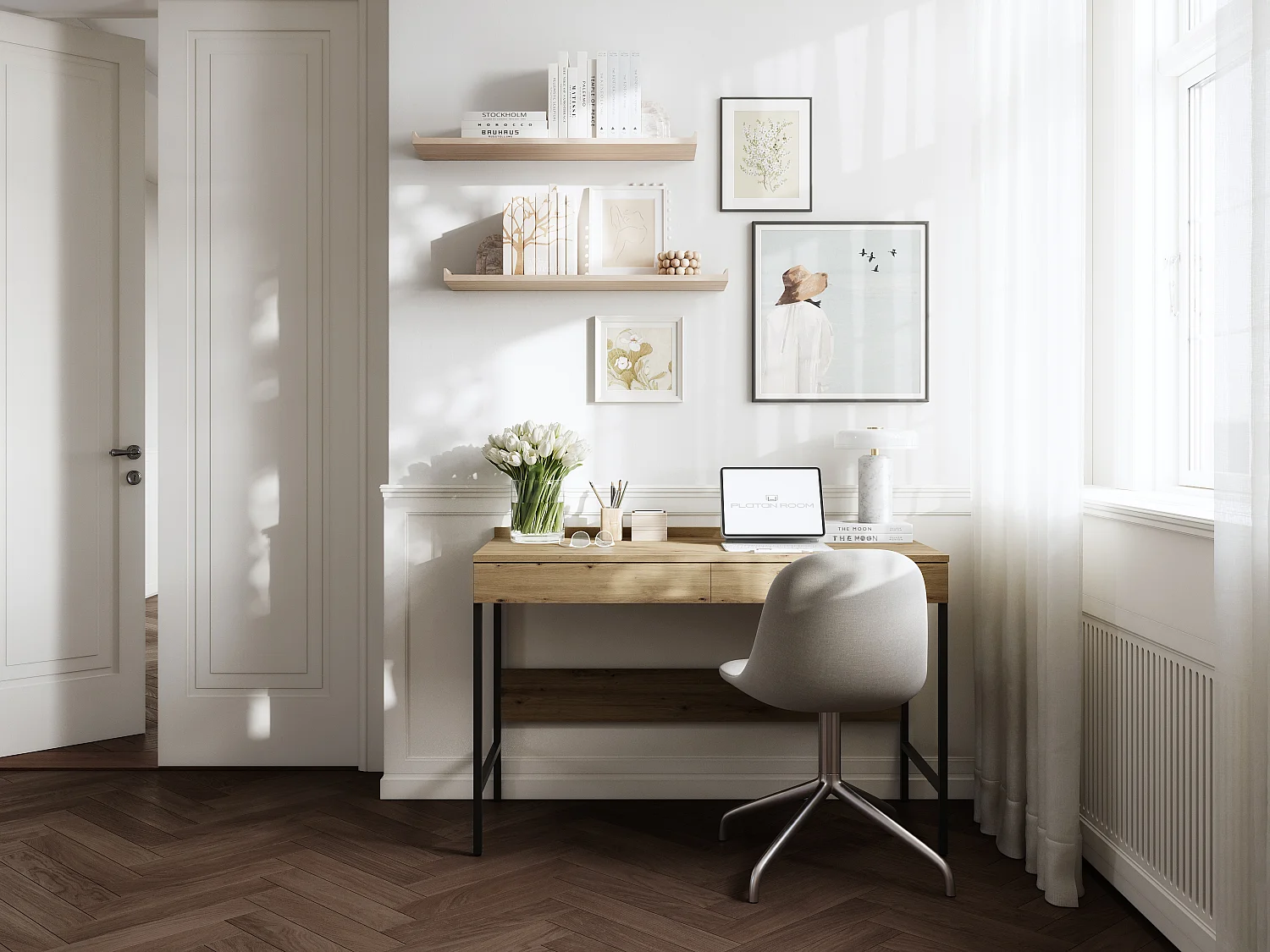 Bureau PORTO 90/120 x 55 – Style loft moderne avec tiroir – Pieds en métal – Chêne Artisan, Cachemire ou Anthracite – Design minimaliste sans poignées