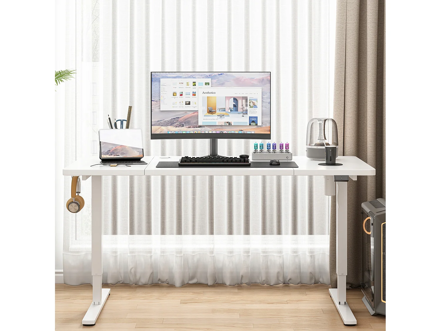 Biurko Elektryczne Podnoszone Białe 120 cm Regulowane Wysokości 72-118 cm