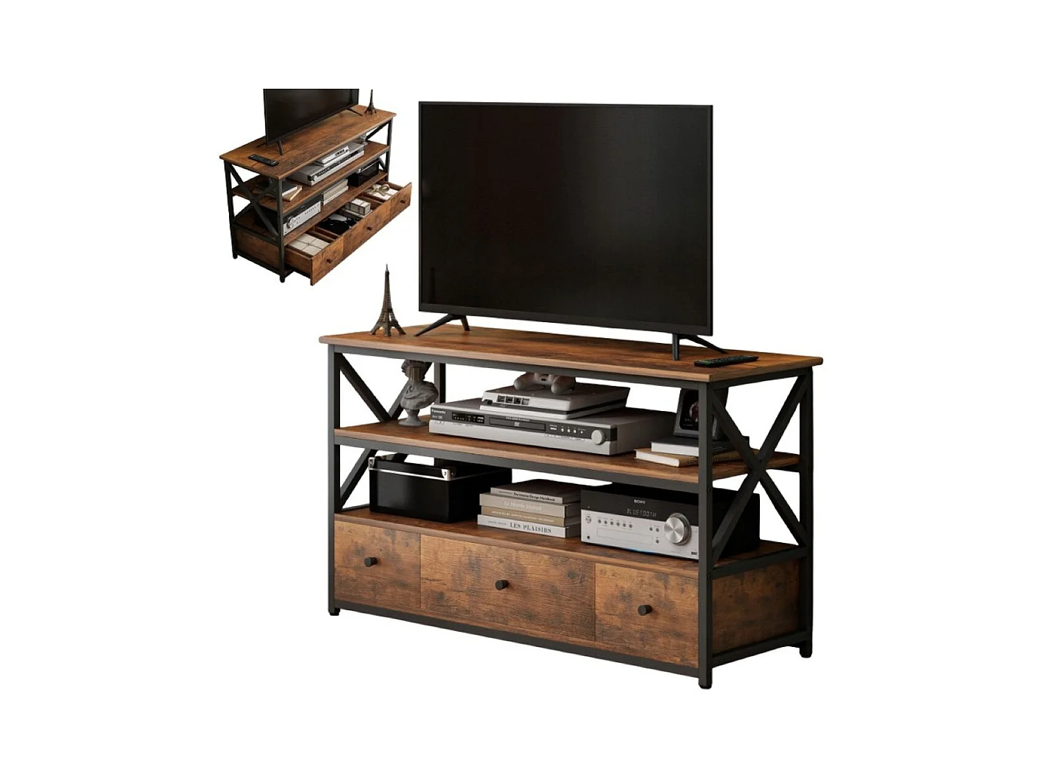 TV-Schrank Loft Kommode für Wohnzimmer mit Regalen Schubladen 110 cm