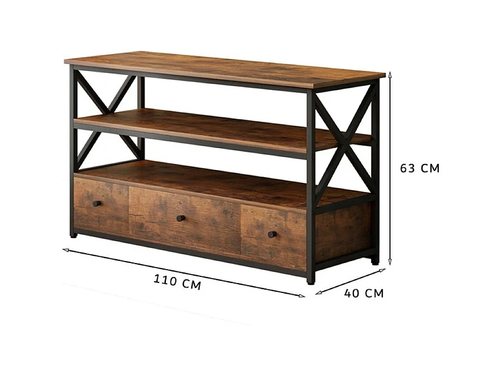 TV-Schrank Loft Kommode für Wohnzimmer mit Regalen Schubladen 110 cm