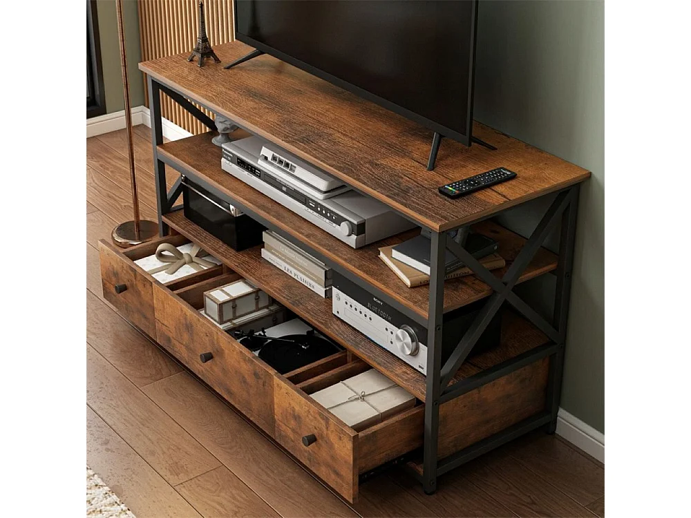 Szafka rtv pod telewizor loft komoda do salonu z półkami szufladami 110 cm