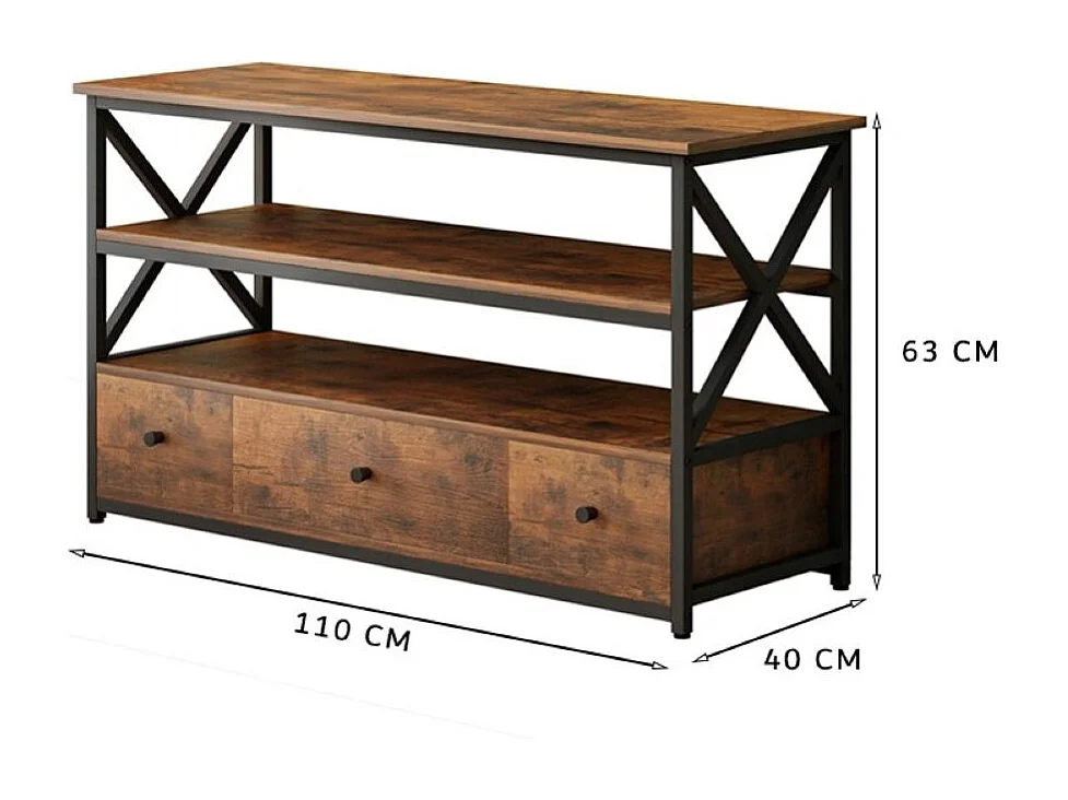 Szafka rtv pod telewizor loft komoda do salonu z półkami szufladami 110 cm