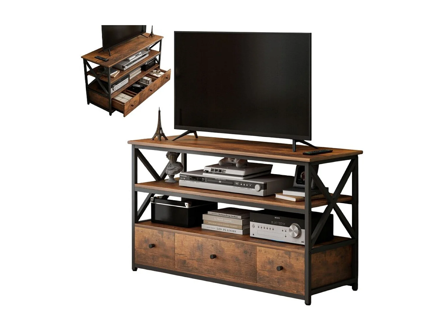 Szafka rtv pod telewizor loft komoda do salonu z półkami szufladami 110 cm