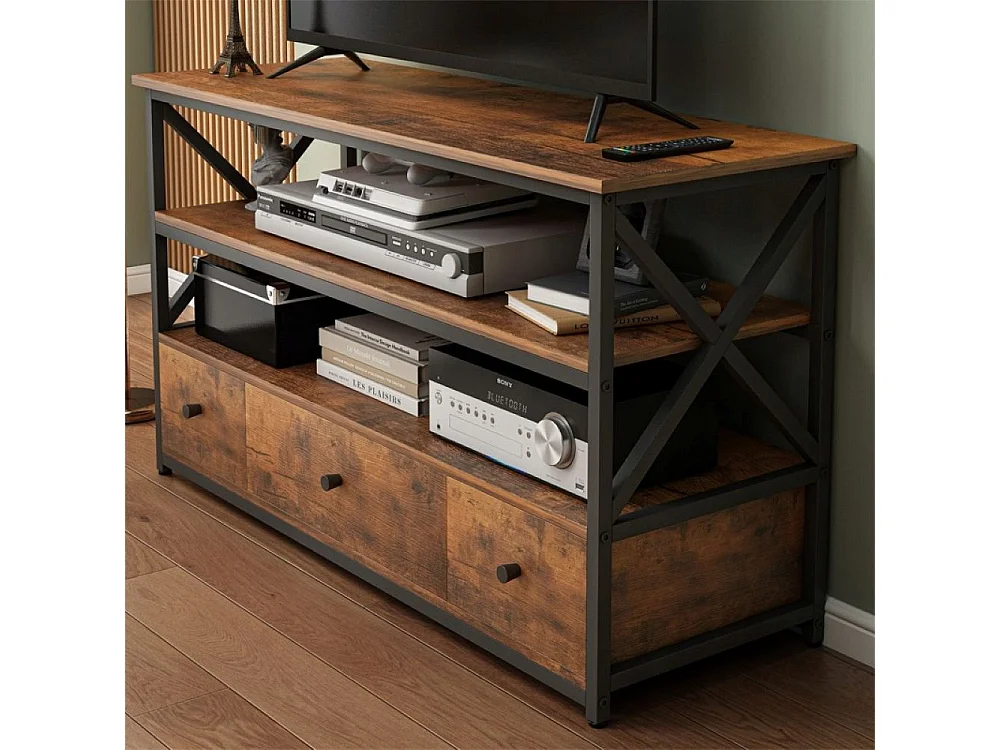 Szafka rtv pod telewizor loft komoda do salonu z półkami szufladami 110 cm