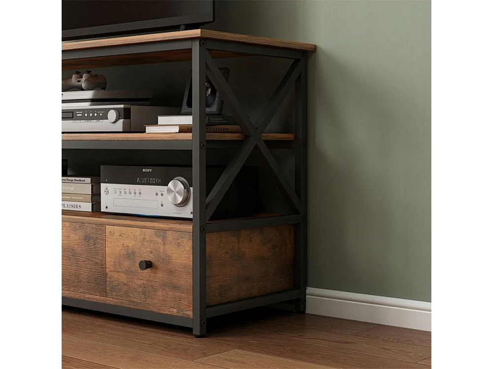 Szafka rtv pod telewizor loft komoda do salonu z półkami szufladami 110 cm