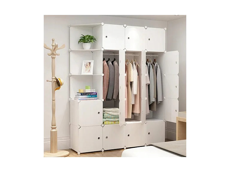 ARMOIRE MODULAIRE BLANCHE PENDRAIL POUR VÊTEMENTS ARMOIRE XXL ÉTAGÈRES TRINGLE