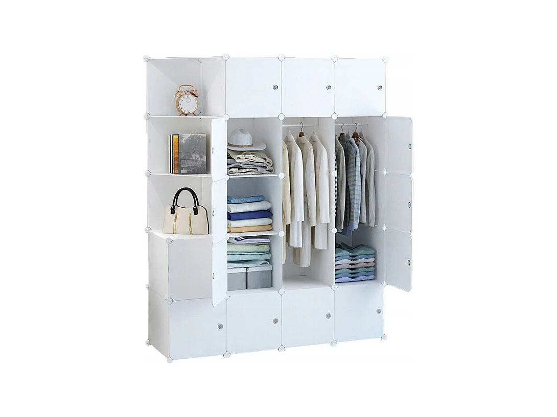ARMOIRE MODULAIRE BLANCHE PENDRAIL POUR VÊTEMENTS ARMOIRE XXL ÉTAGÈRES TRINGLE