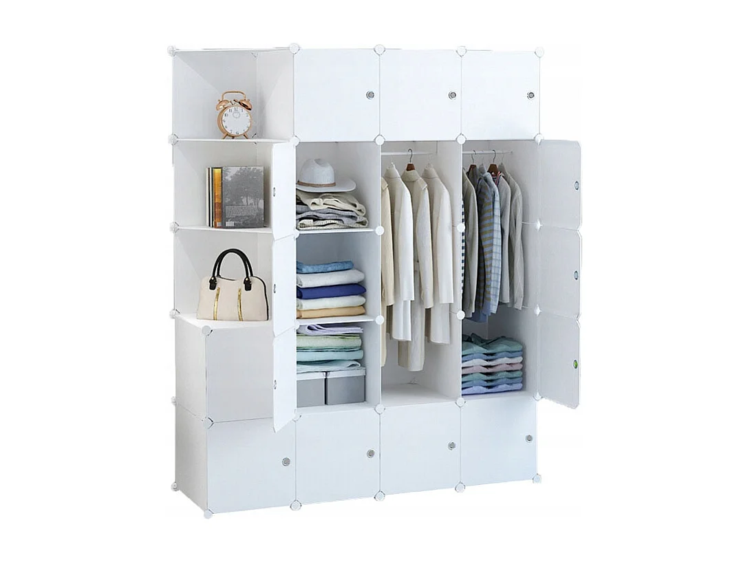 ARMOIRE MODULAIRE BLANCHE PENDRAIL POUR VÊTEMENTS ARMOIRE XXL ÉTAGÈRES TRINGLE