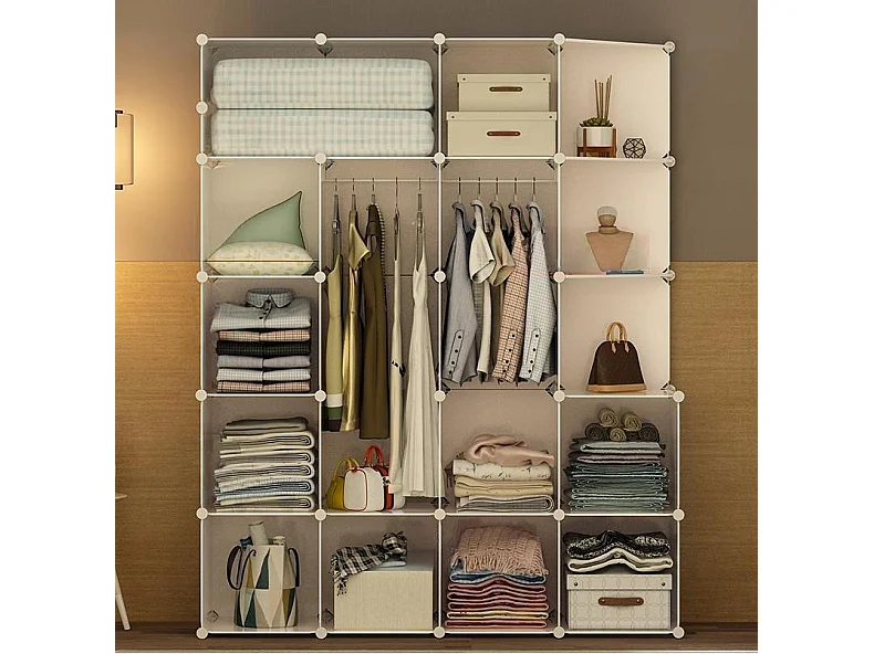 ARMOIRE MODULAIRE BLANCHE PENDRAIL POUR VÊTEMENTS ARMOIRE XXL ÉTAGÈRES TRINGLE