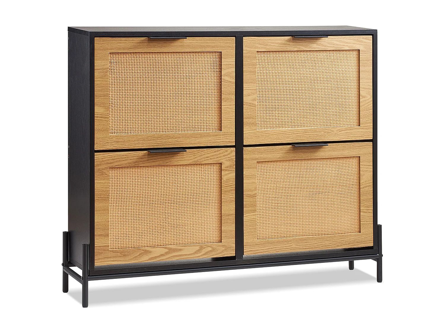 Scarpiera in Rattan SucceBuy, 4 Cassetti Ribaltabili, Colore Legno Chiaro