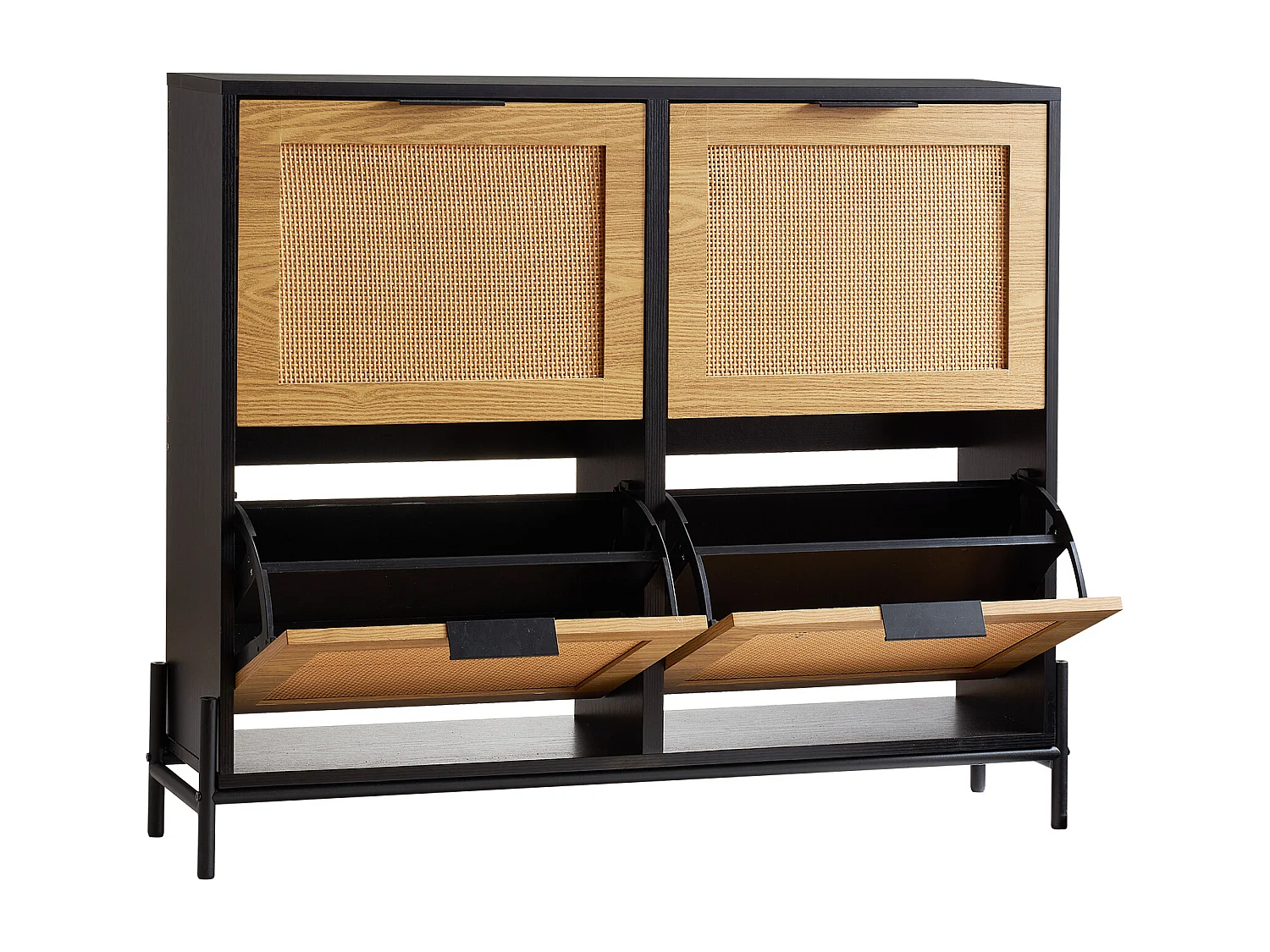 Scarpiera in Rattan SucceBuy, 4 Cassetti Ribaltabili, Colore Legno Chiaro