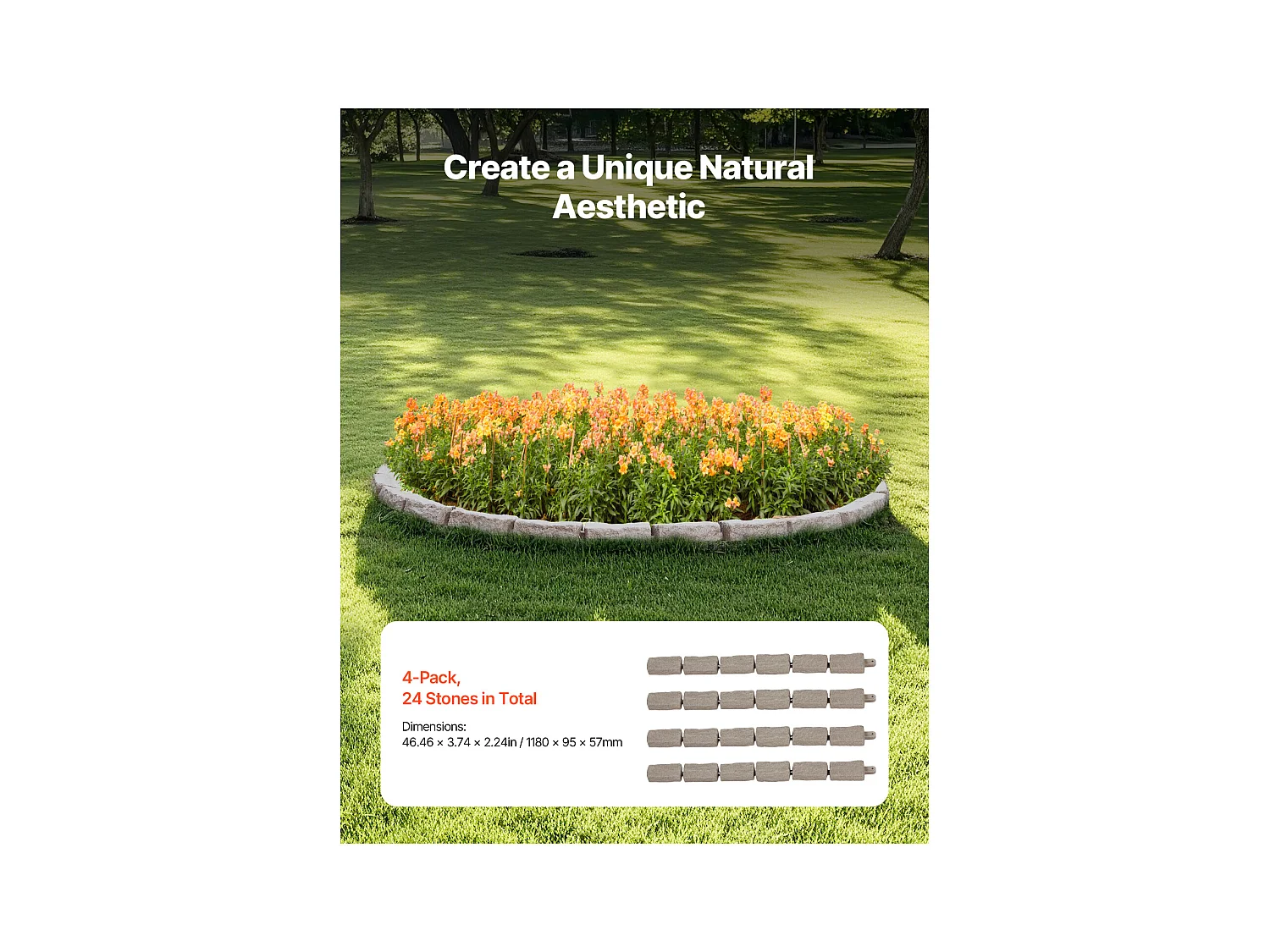 Bordures à Planter SucceBuy Bordure de Jardin en Pierre Artificielle, 1180 x 95 x 57 mm, Bordure de Pelouse Réaliste, Design Modulaire, Taille Brique