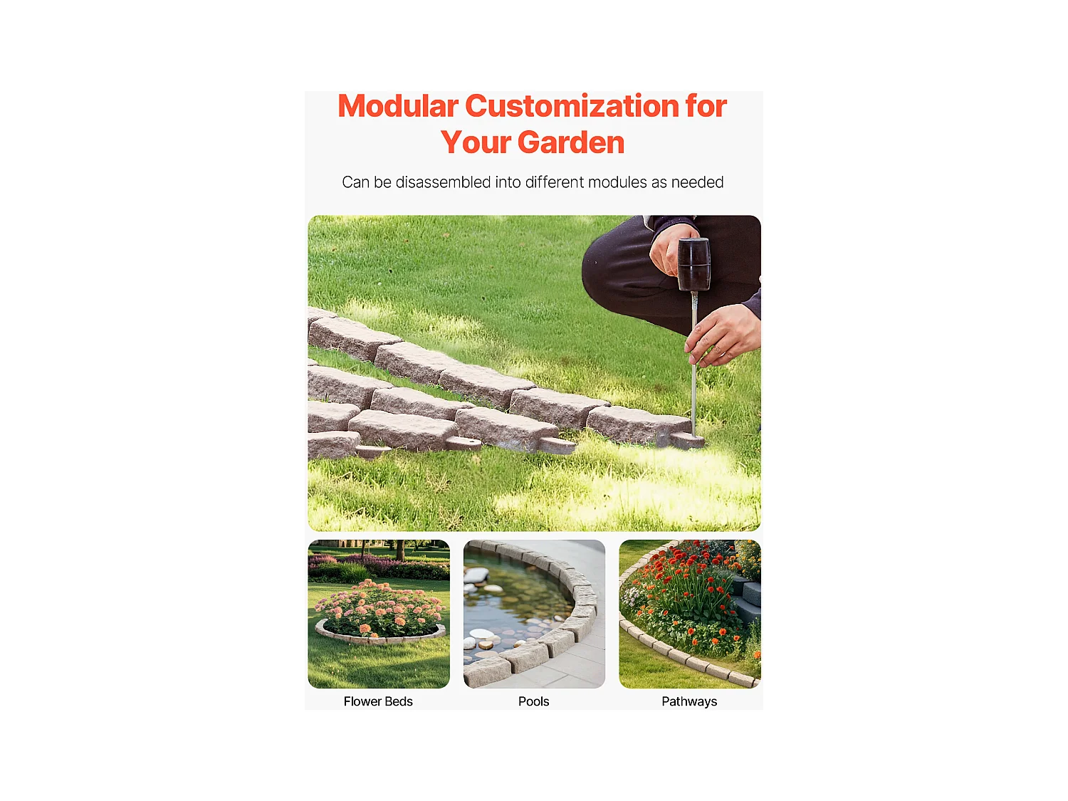 Bordures à Planter SucceBuy Bordure de Jardin en Pierre Artificielle, 1180 x 95 x 57 mm, Bordure de Pelouse Réaliste, Design Modulaire, Taille Brique