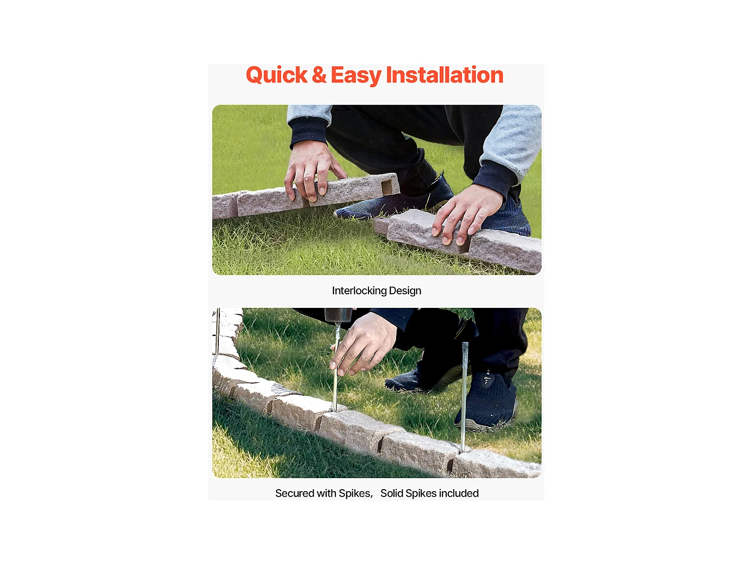 Bordures à Planter SucceBuy Bordure de Jardin en Pierre Artificielle, 1180 x 95 x 57 mm, Bordure de Pelouse Réaliste, Design Modulaire, Taille Brique