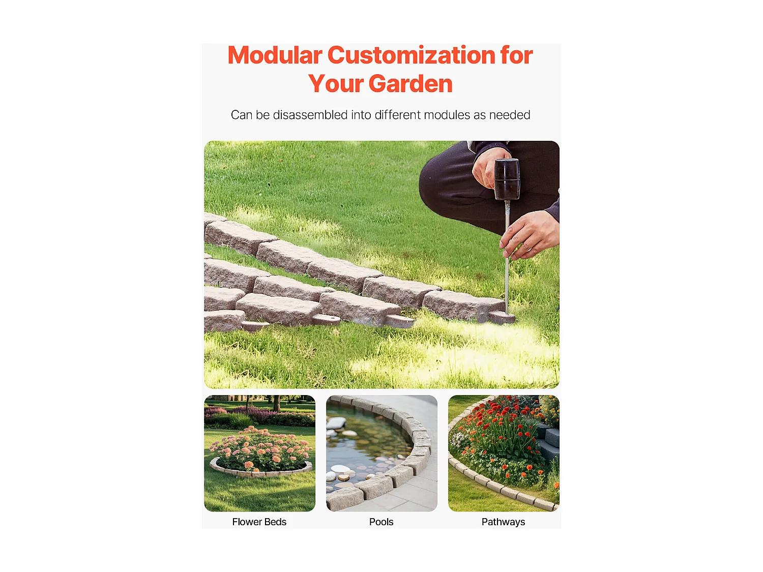 Randen om te Planten SucceBuy Kunstmatige Stenen Tuinrand, 1180 × 95 × 57 mm, Realistische Gazonrand, Modulair Ontwerp, Baksteenformaat, Nettogewicht 6 kg