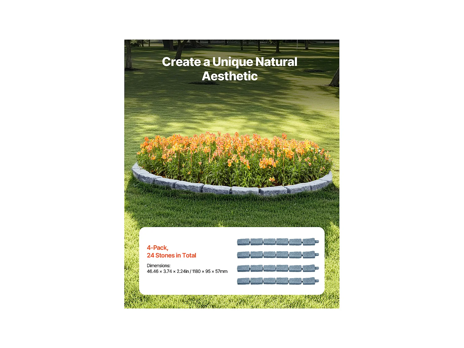 Bordures à Planter SucceBuy Bordure de Jardin Imitation Pierre 1180 x 95 x 57 mm Gris