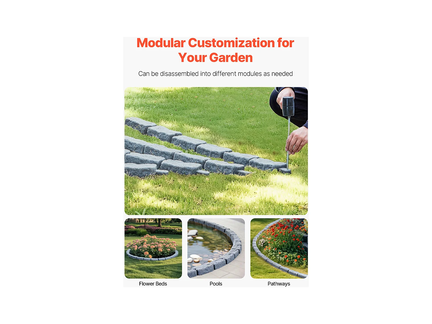 Bordures à Planter SucceBuy Bordure de Jardin Imitation Pierre 1180 x 95 x 57 mm Gris