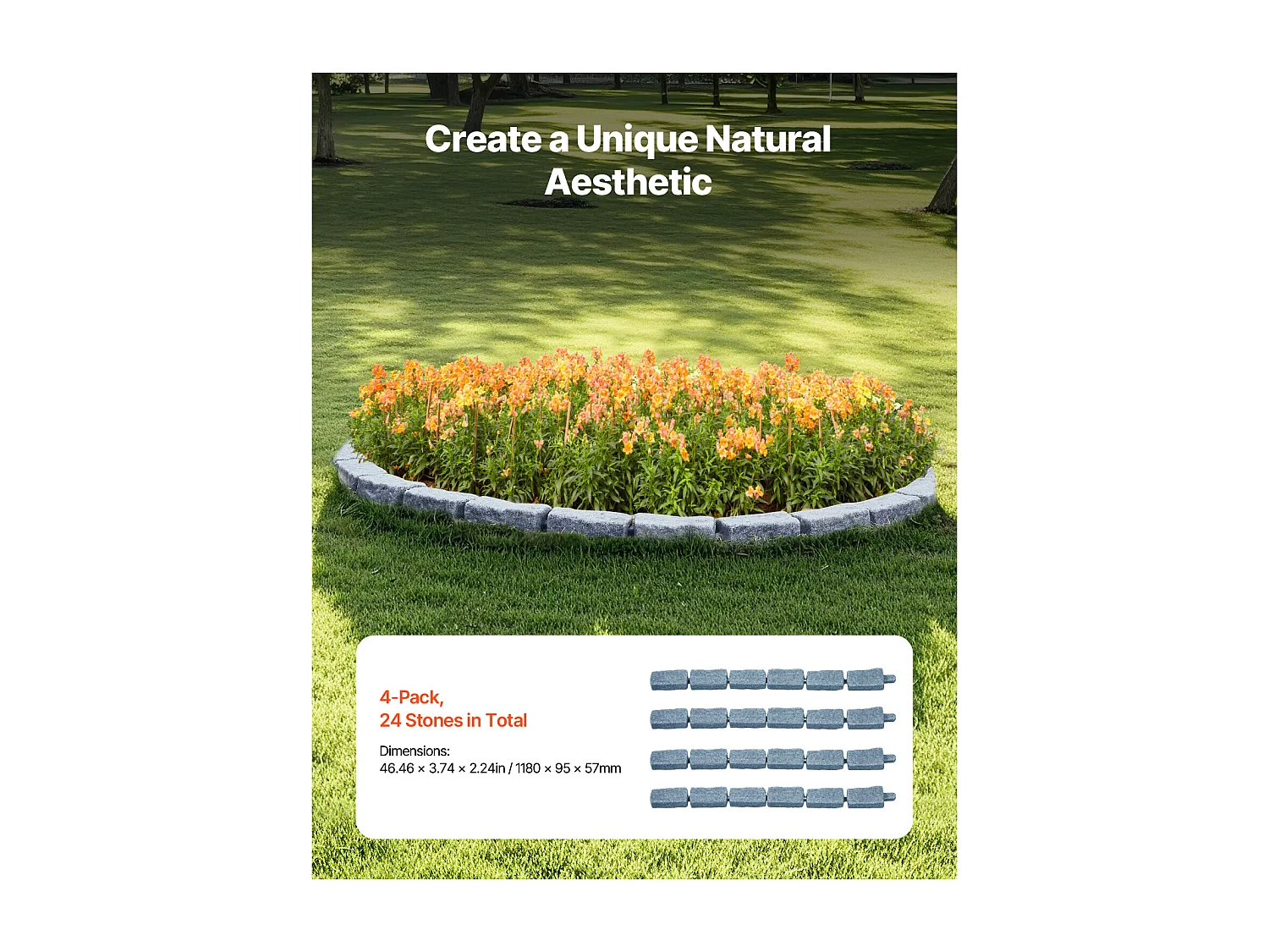 Bordures à Planter SucceBuy Bordure de Jardin Imitation Pierre 1180 x 95 x 57 mm Gris