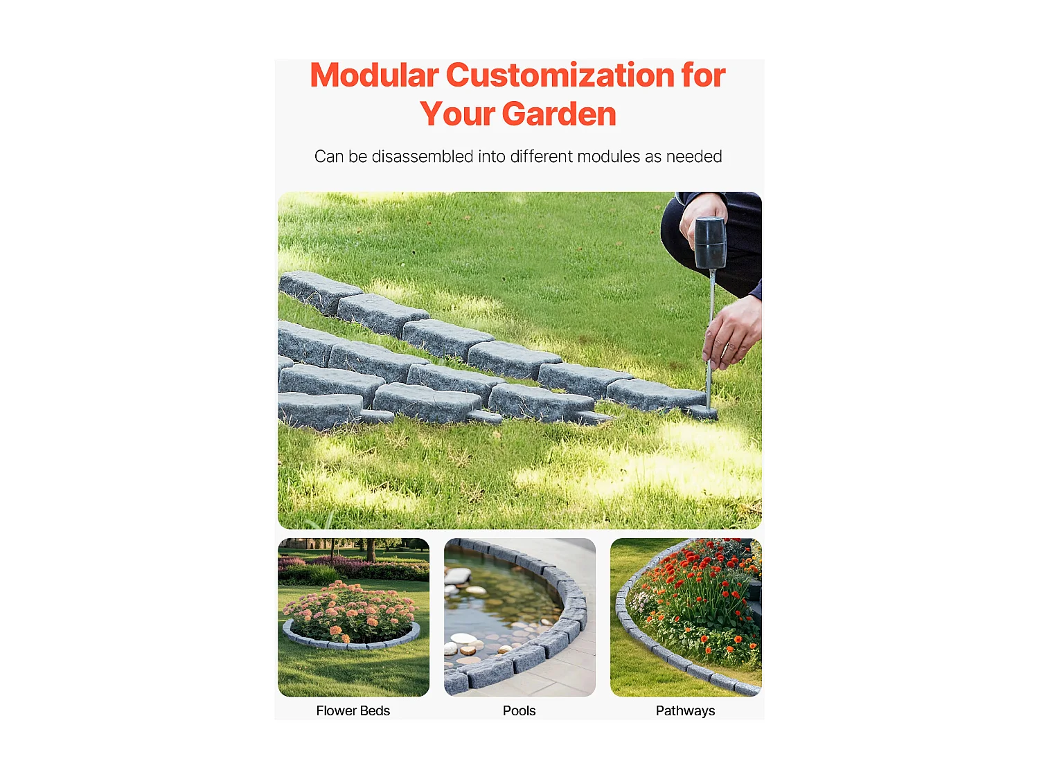 Bordures à Planter SucceBuy Bordure de Jardin Imitation Pierre 1180 x 95 x 57 mm Gris