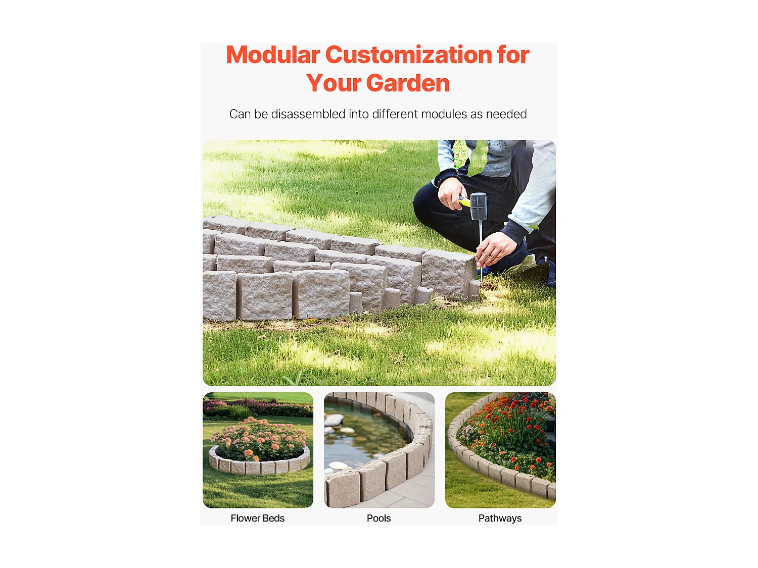 Fronteiras para Plantar SucceBuy Orla de Jardim com Imitação de Pedra Natural 1190 x 100 x 155 mm Castanho