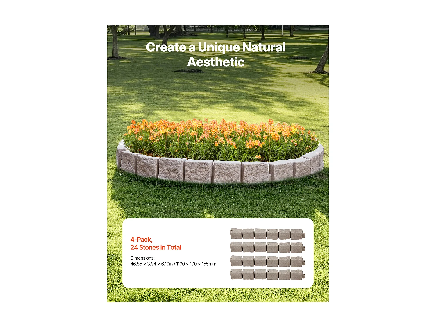 Fronteiras para Plantar SucceBuy Orla de Jardim com Imitação de Pedra Natural 1190 x 100 x 155 mm Castanho