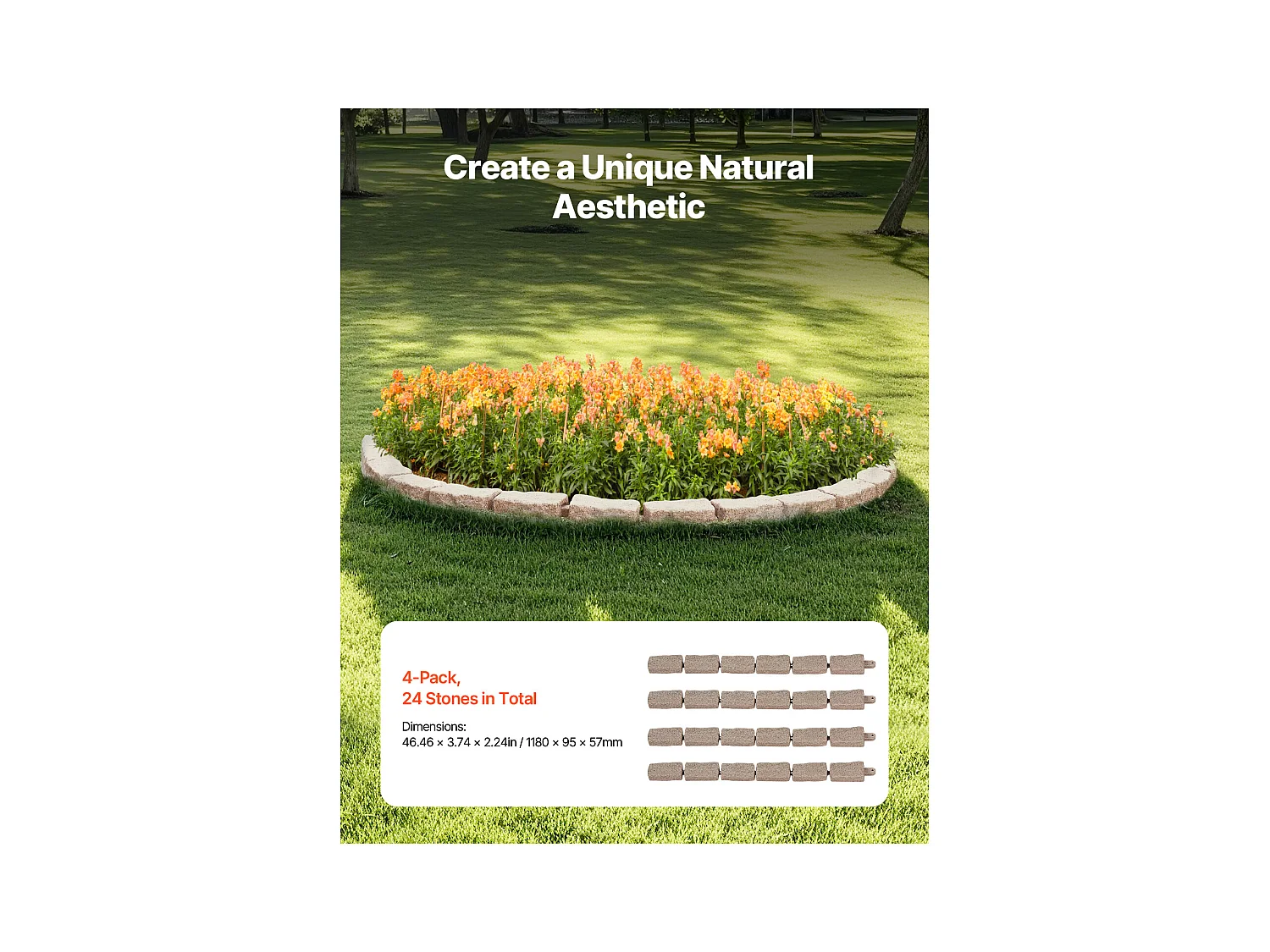 Bordures à Planter SucceBuy Bordure de Jardin Pelouse en Pierre Synthétique 1180 x 95 x 57 mm Marron