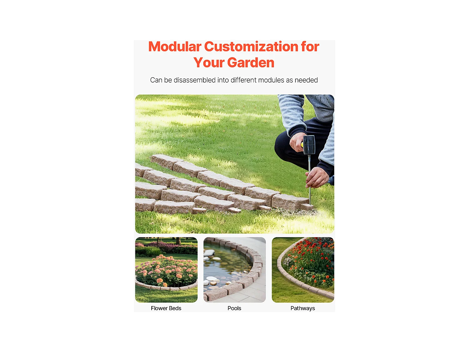 Bordures à Planter SucceBuy Bordure de Jardin Pelouse en Pierre Synthétique 1180 x 95 x 57 mm Marron