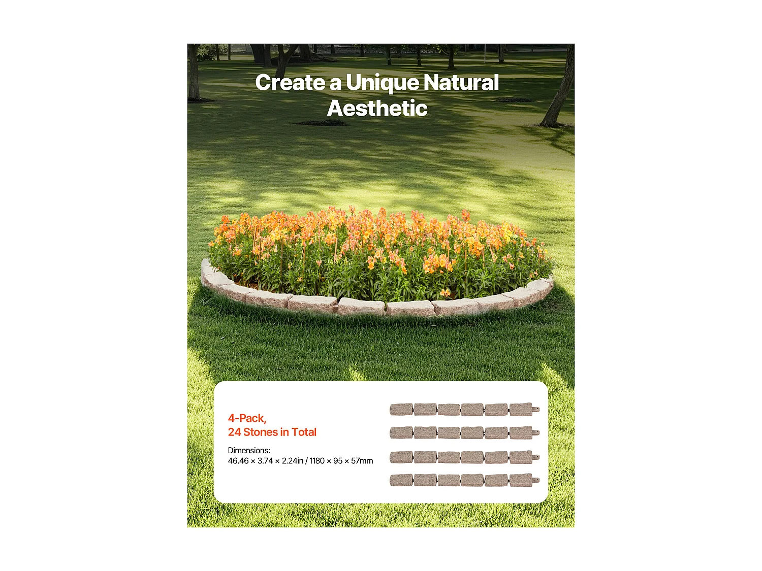 Bordures à Planter SucceBuy Bordure de Jardin Pelouse en Pierre Synthétique 1180 x 95 x 57 mm Marron