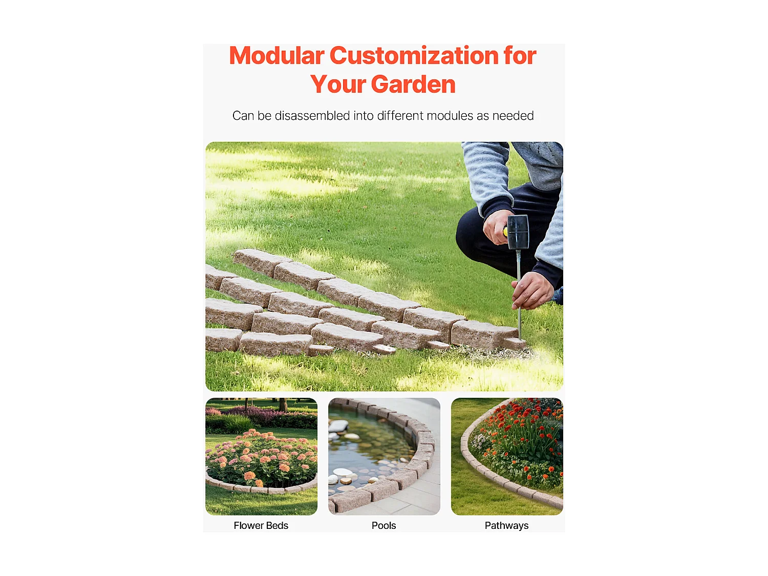 Bordures à Planter SucceBuy Bordure de Jardin Pelouse en Pierre Synthétique 1180 x 95 x 57 mm Marron