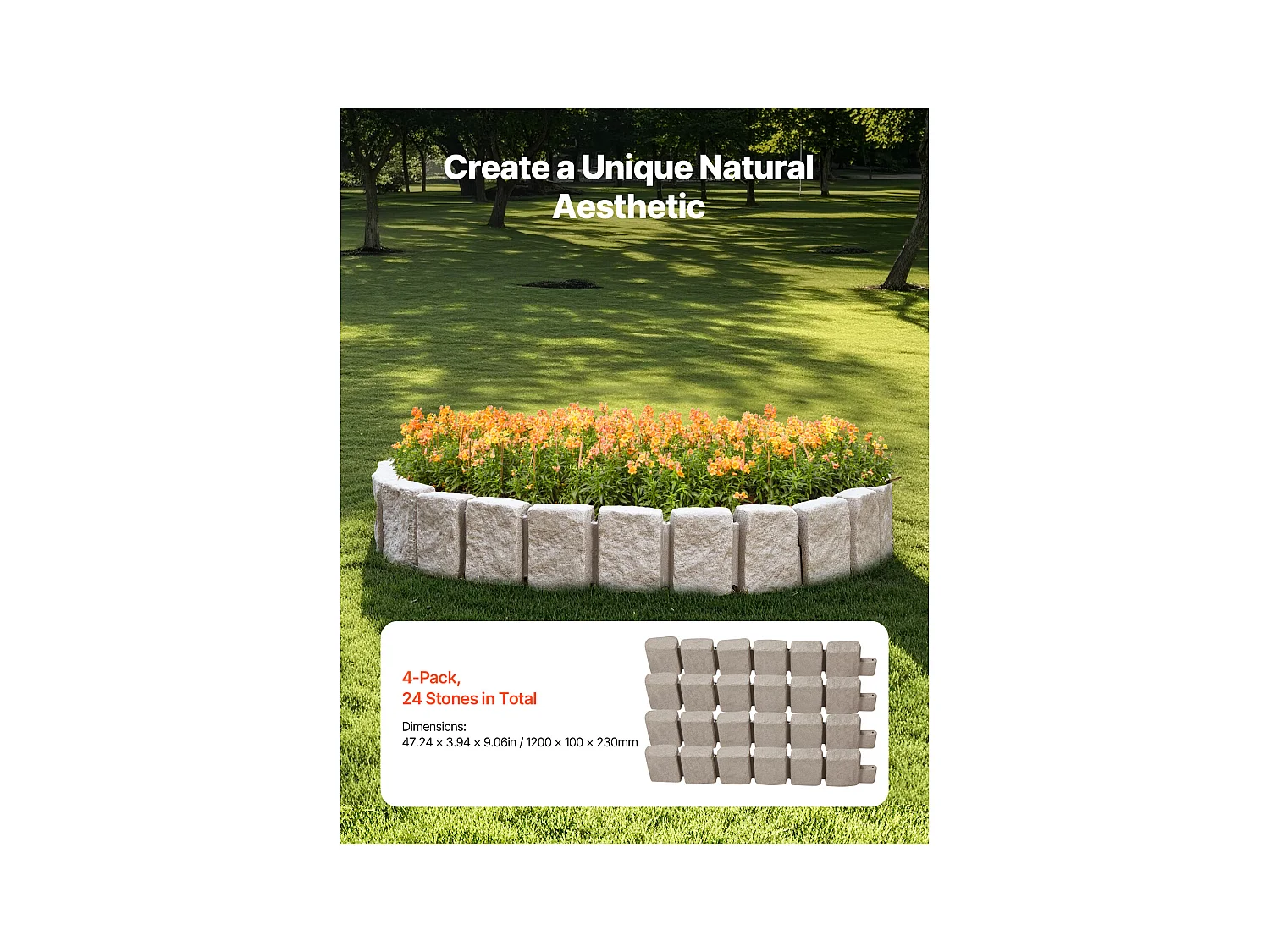 Bordures à Planter SucceBuy Bordure de Jardin Imitation Pierre Naturelle 1200 x 100 x 230 mm