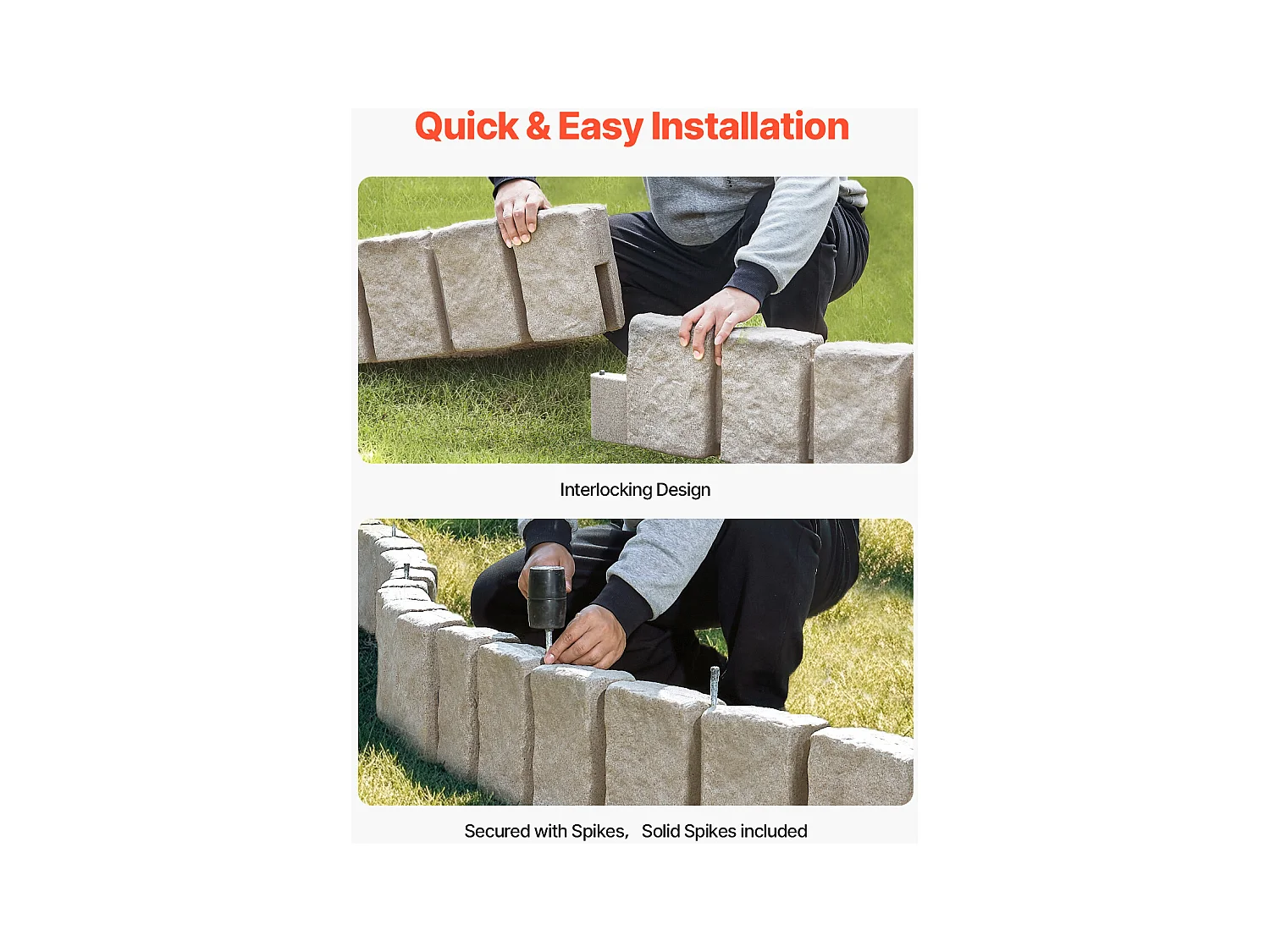 Bordures à Planter SucceBuy Bordure de Jardin Imitation Pierre Naturelle 1200 x 100 x 230 mm